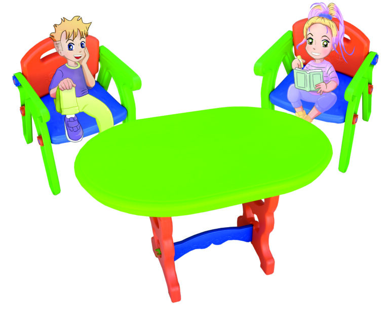 Juego de mesita con dos silloncitos verde